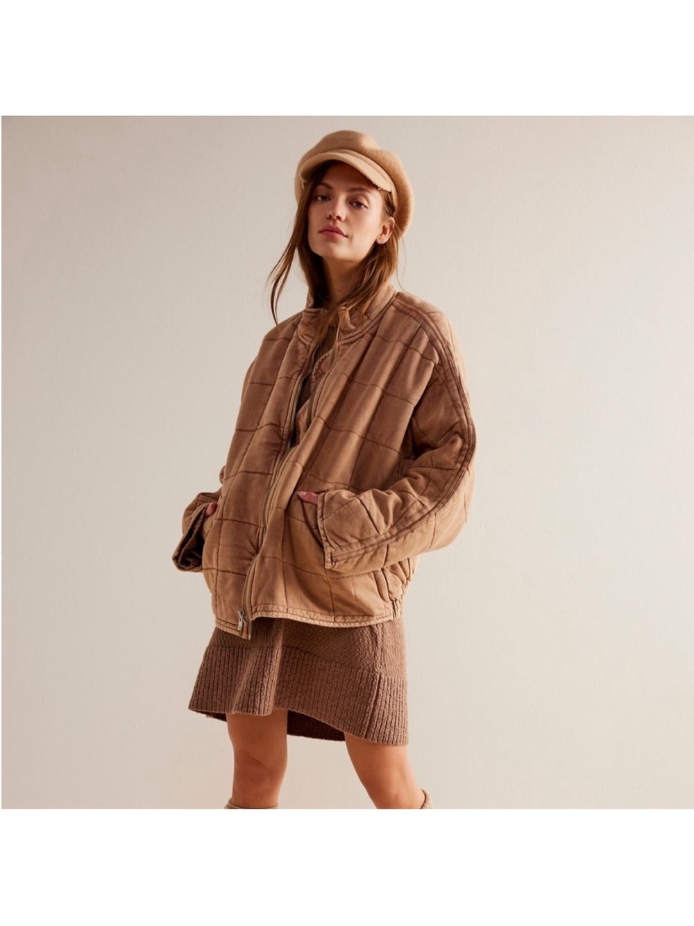 Free People Dolman Quilted Jacket in Tan